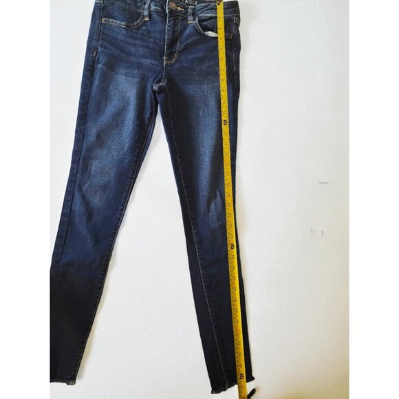 American Eagle Skinny Jeans 6 Long – Dark Wash Raw Hem Super Stretch Mid Rise - Picture 9 of 12